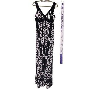 INC Black White Geometric Beaded Maxi Dress XL Resortwear wedding party dress